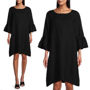 BRYN WALKER Phryne Shift DRESS XS S Black Linen Ruffled Bell Sleeve NEW $203